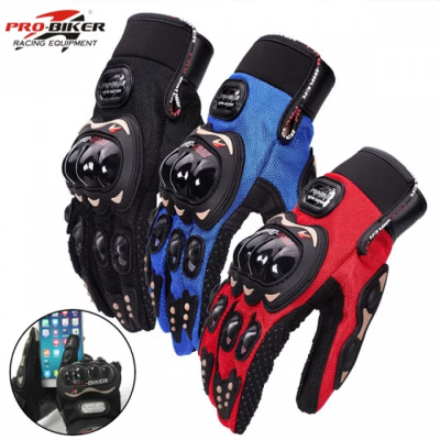 Picture of Pro Bike Leather Full Finger Hand Gloves  With Touch Screen For Bikers- Multi colors