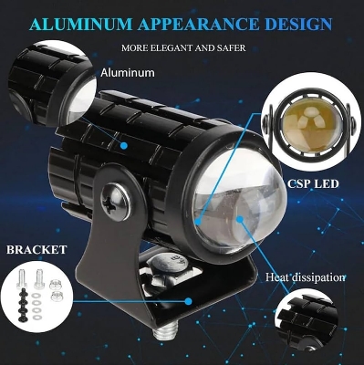 Picture of Mini Driving fog Light  Waterproof With Two Color Yellow/White & High and low Beam  For Bike /motorcycle ( Set of 2)