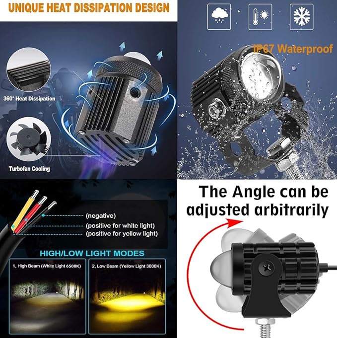 Picture of Mini Driving fog Light  Waterproof With Two Color Yellow/White & High and low Beam  For Bike /motorcycle ( Set of 2)