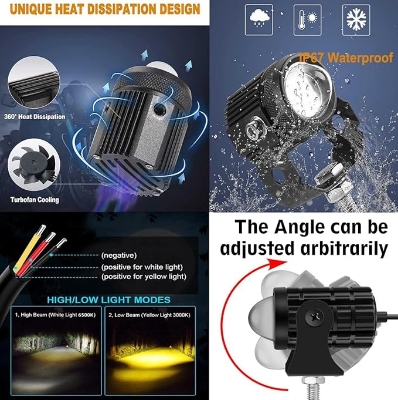 Picture of Mini Driving fog Light  Waterproof With Two Color Yellow/White & High and low Beam  For Bike /motorcycle ( Set of 2)