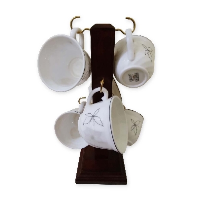 Picture of Wooden Mug Holder Rack with 6 Hooks for Kitchen or Bar Use