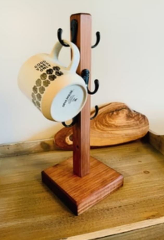 Picture of Wooden Mug Holder Rack with 6 Hooks for Kitchen or Bar Use