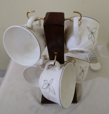 Picture of Wooden Mug Holder Rack with 6 Hooks for Kitchen or Bar Use