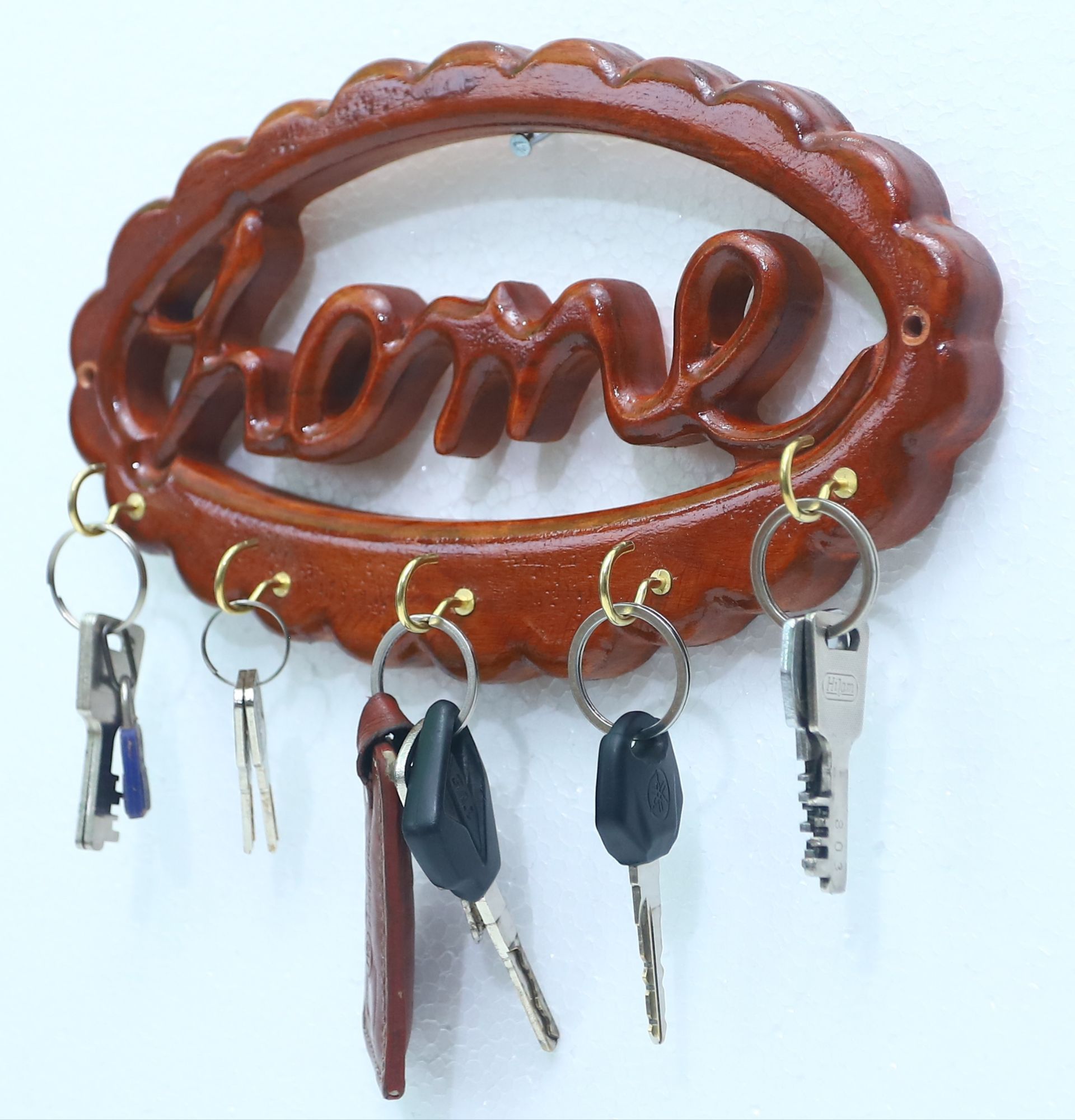 Picture of Wooden Wall Mount Key Holder with Shelf | Wooden Key Holder for Wall DIY | Five Key Hanger Point | Wooden Key Hanger with Shelf for Wall | Wooden Shelf.