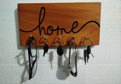 Picture of Wooden Wall Mount Key Holder with Shelf | Wooden Key Holder for Wall DIY | Five Key Hanger Point | Wooden Key Hanger with Shelf for Wall | Wooden Shelf.