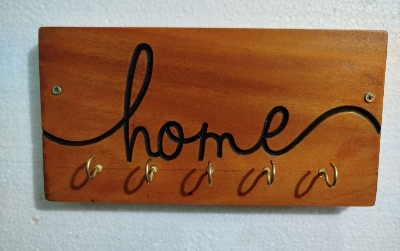 Picture of Wooden Wall Mount Key Holder with Shelf | Wooden Key Holder for Wall DIY | Five Key Hanger Point | Wooden Key Hanger with Shelf for Wall | Wooden Shelf.