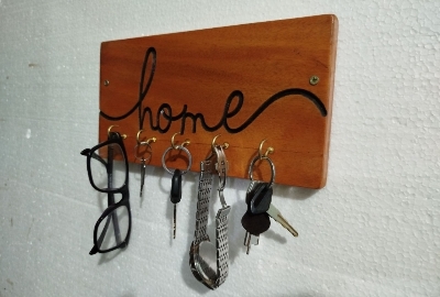 Picture of Wooden Wall Mount Key Holder with Shelf | Wooden Key Holder for Wall DIY | Five Key Hanger Point | Wooden Key Hanger with Shelf for Wall | Wooden Shelf.