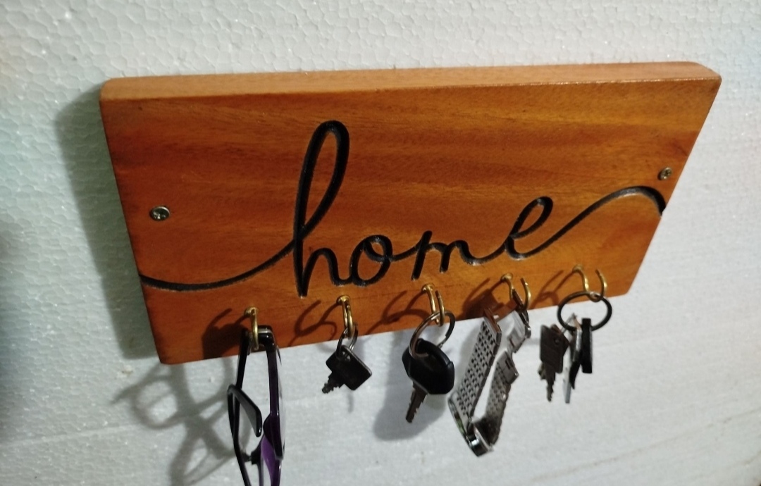 Picture of Wooden Wall Mount Key Holder with Shelf | Wooden Key Holder for Wall DIY | Five Key Hanger Point | Wooden Key Hanger with Shelf for Wall | Wooden Shelf.