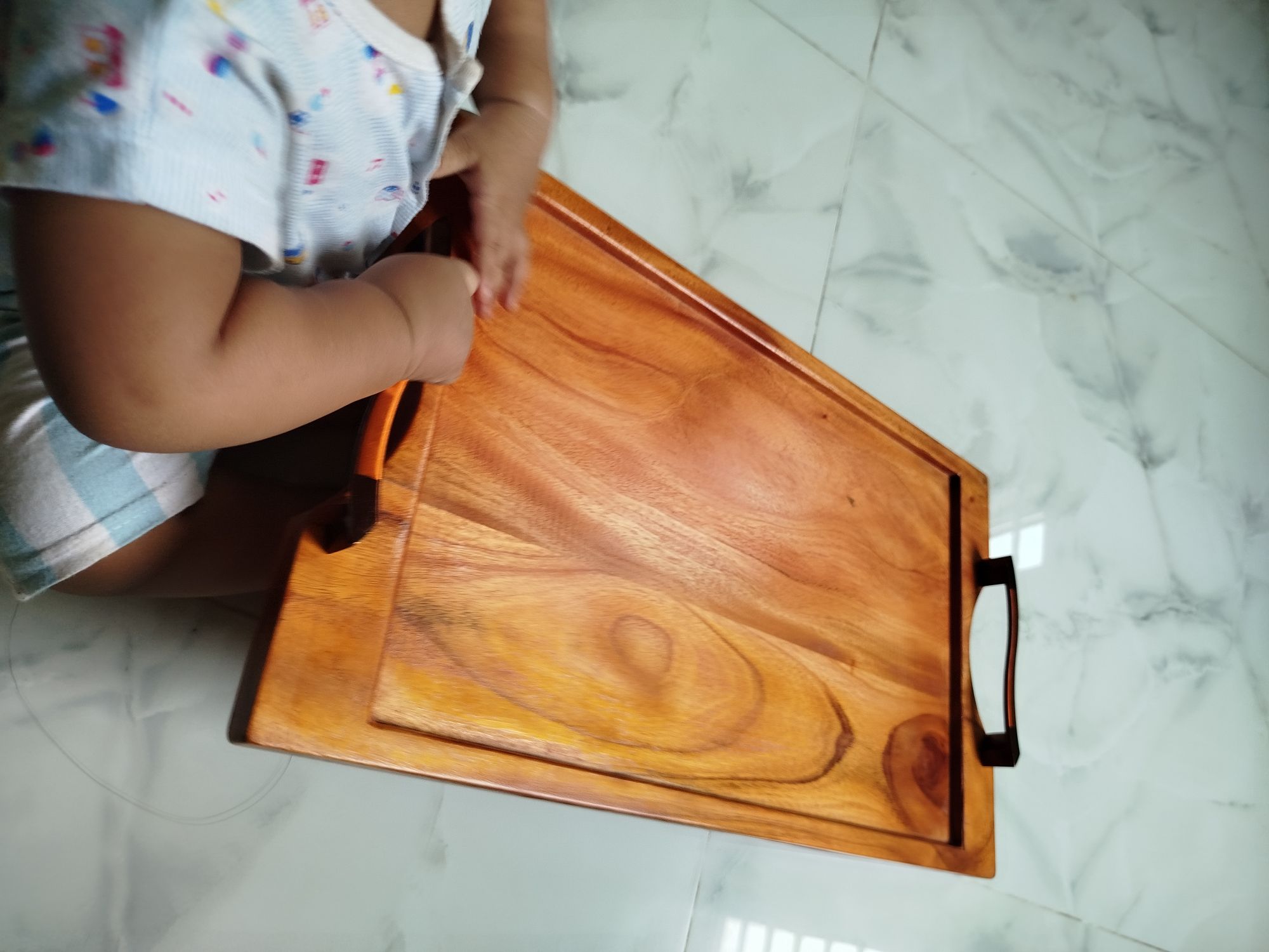 Picture of modern wooden tray with mat 19"inch by 11" inch big size