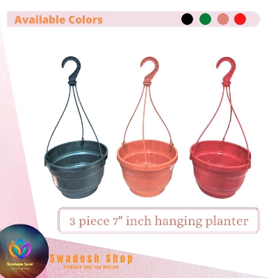 Picture of 5 Pcs combo Hanging Planter 7" inch planter tub/7" inch hanging pot/ bp plastic 7" inch hanging planter pot/ railing pot/ Gardening tools /BP hanging planter