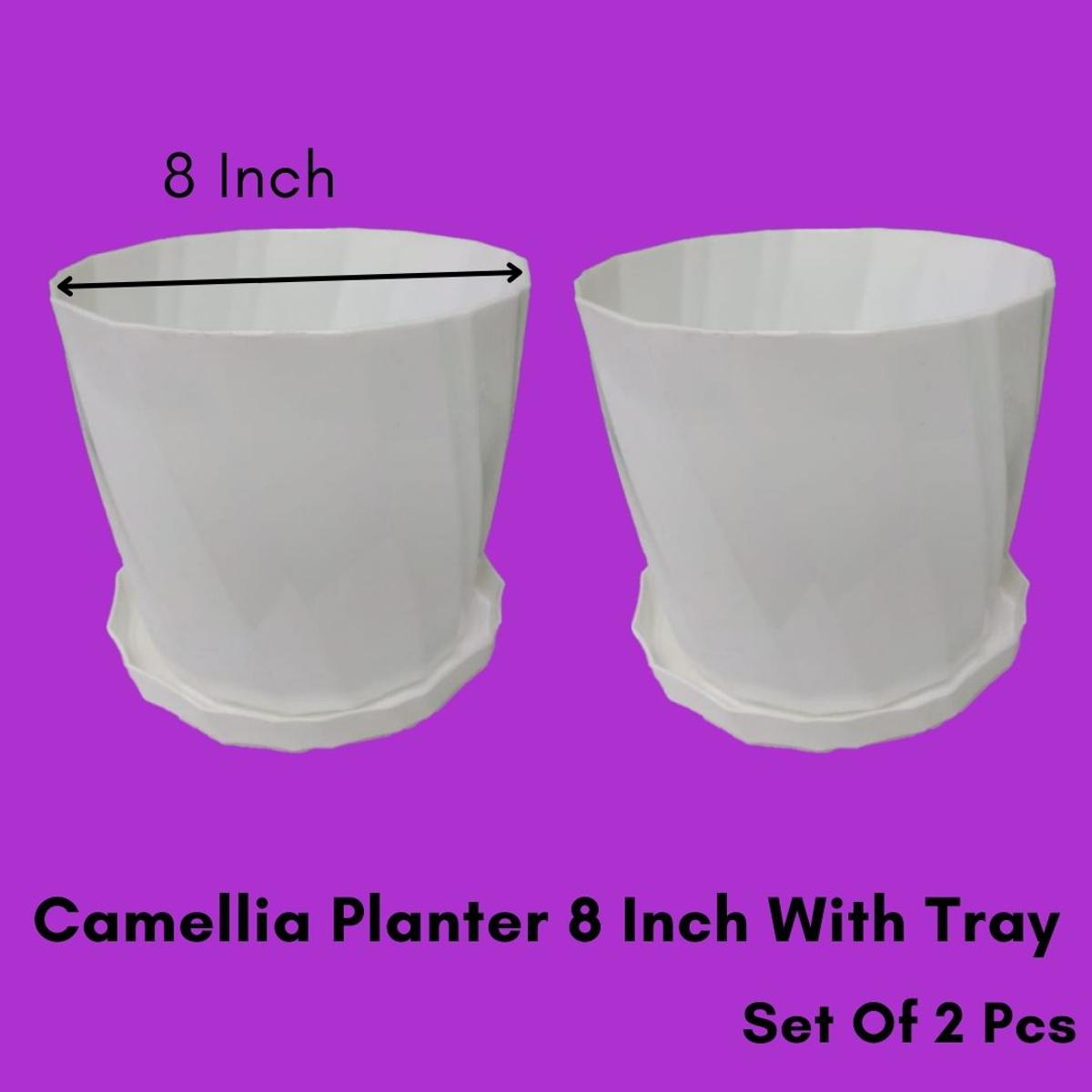 Picture of Camellia Planter pot 8 inch with tray set of 2 / Round 8" Tub / Camellia planter 8" with tray / Camellia Flower pot 8" with tray / Modern Pot with tray 8"/ Large round planter / Garden pot /Designer pot with tray /8/ Home Garden Decoration pot