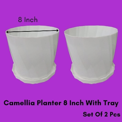 Picture of Camellia Planter pot 8 inch with tray set of 2 / Round 8" Tub / Camellia planter 8" with tray / Camellia Flower pot 8" with tray / Modern Pot with tray 8"/ Large round planter / Garden pot /Designer pot with tray /8/ Home Garden Decoration pot