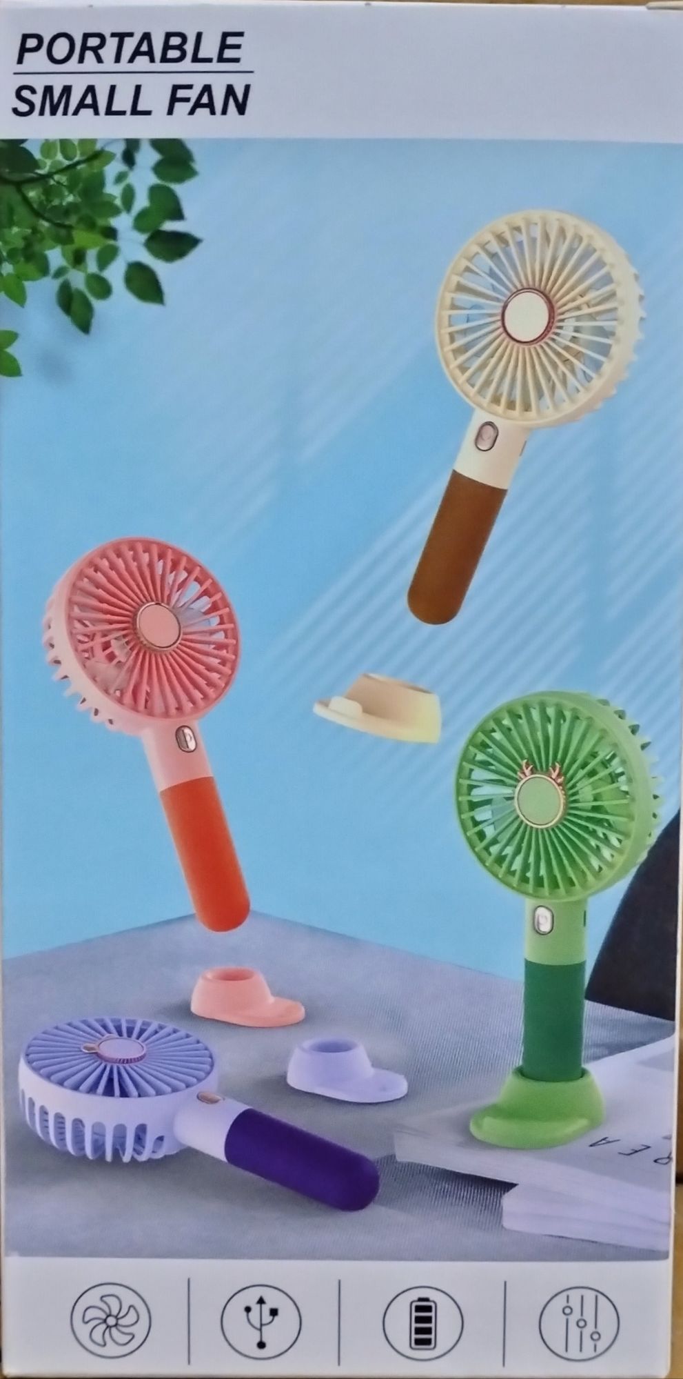 Picture of Portable Stylish Handle Rechargeable Fan - Multicolor