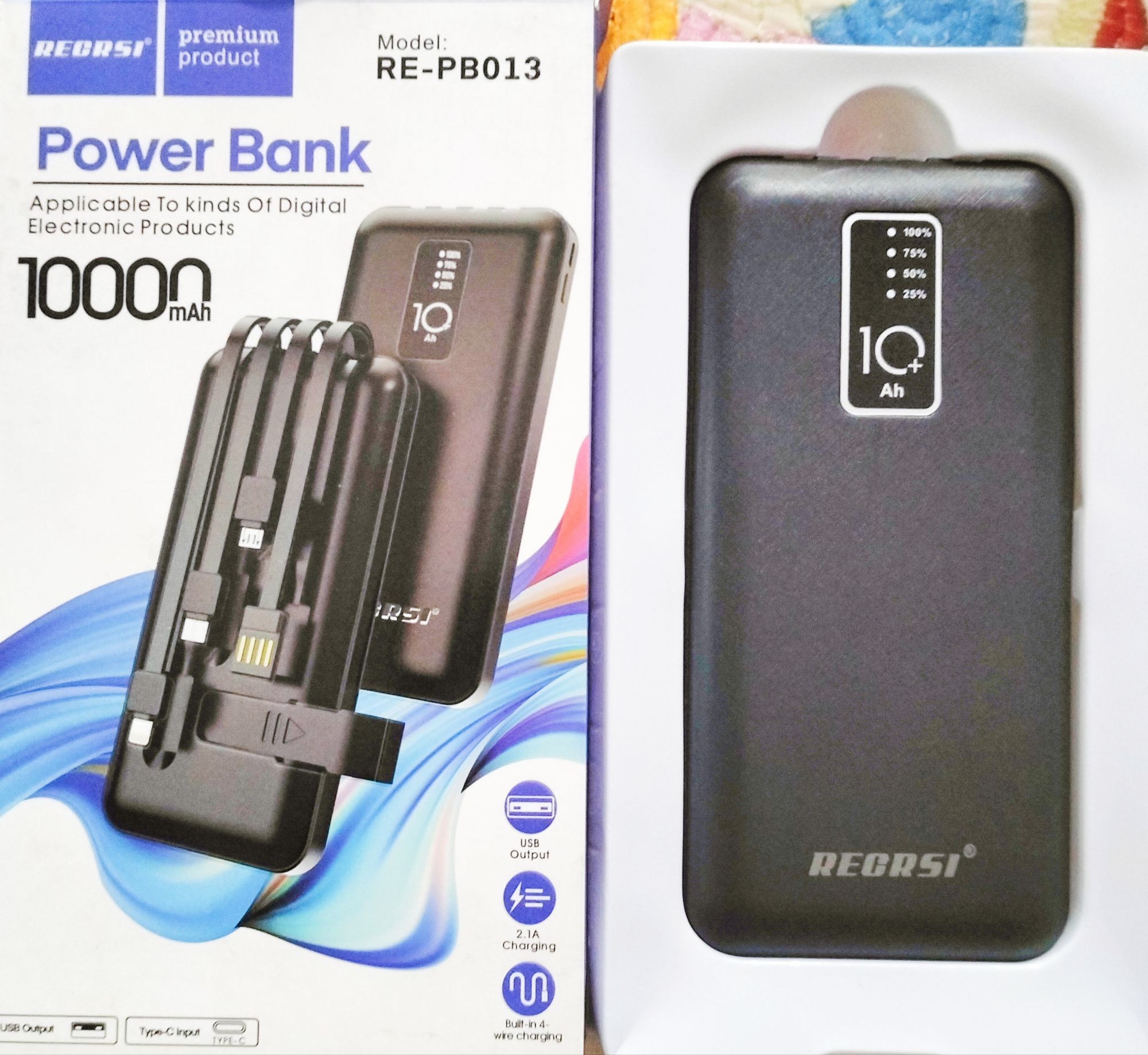 Picture of Built in 4 Wire Charging Power Bank 10000mAh