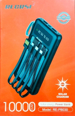 Picture of RECRSI RE-PB030 Solar Energy Power Bank 10000 mAh - Black