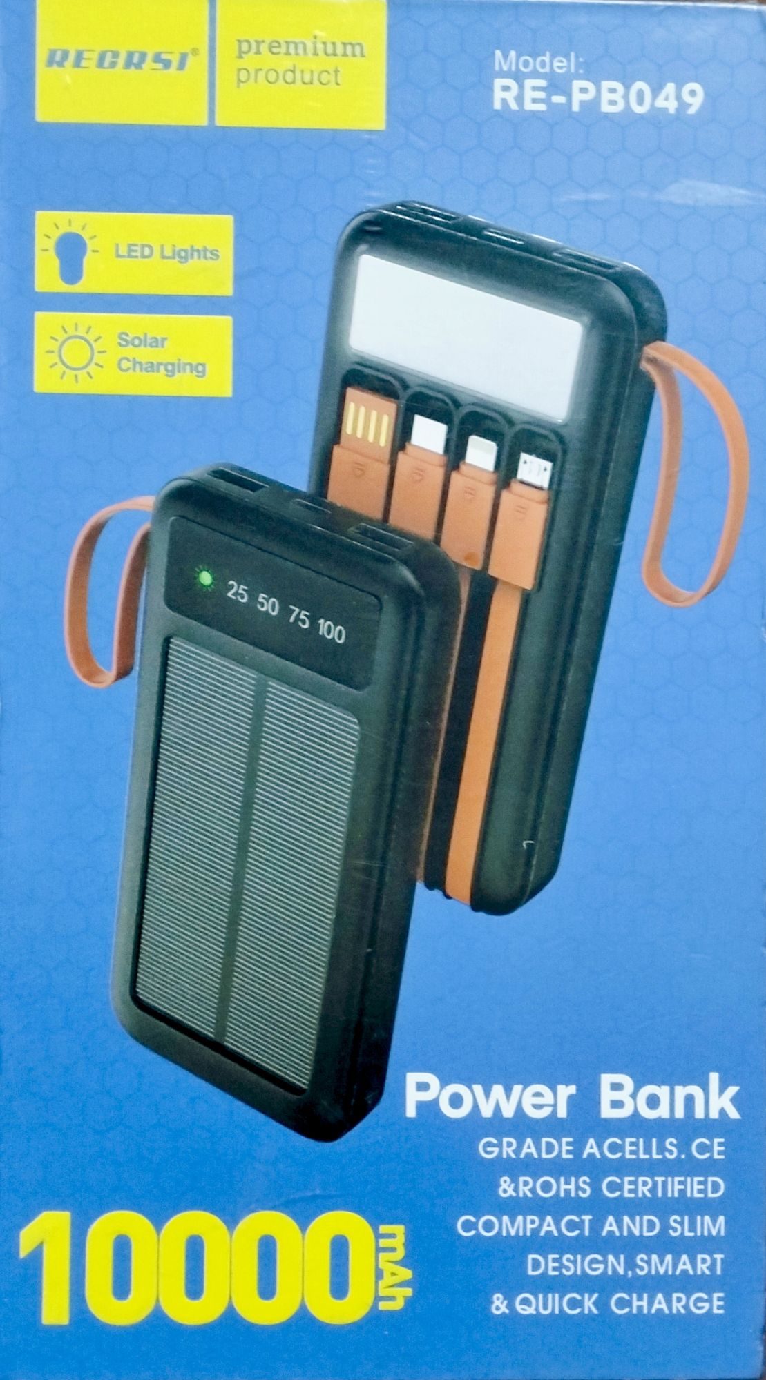 Picture of RECRSI RE-PB030 Solar Energy Power Bank 10000 mAh - Black