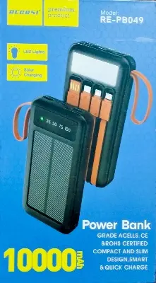 Picture of RECRSI RE-PB030 Solar Energy Power Bank 10000 mAh - Black