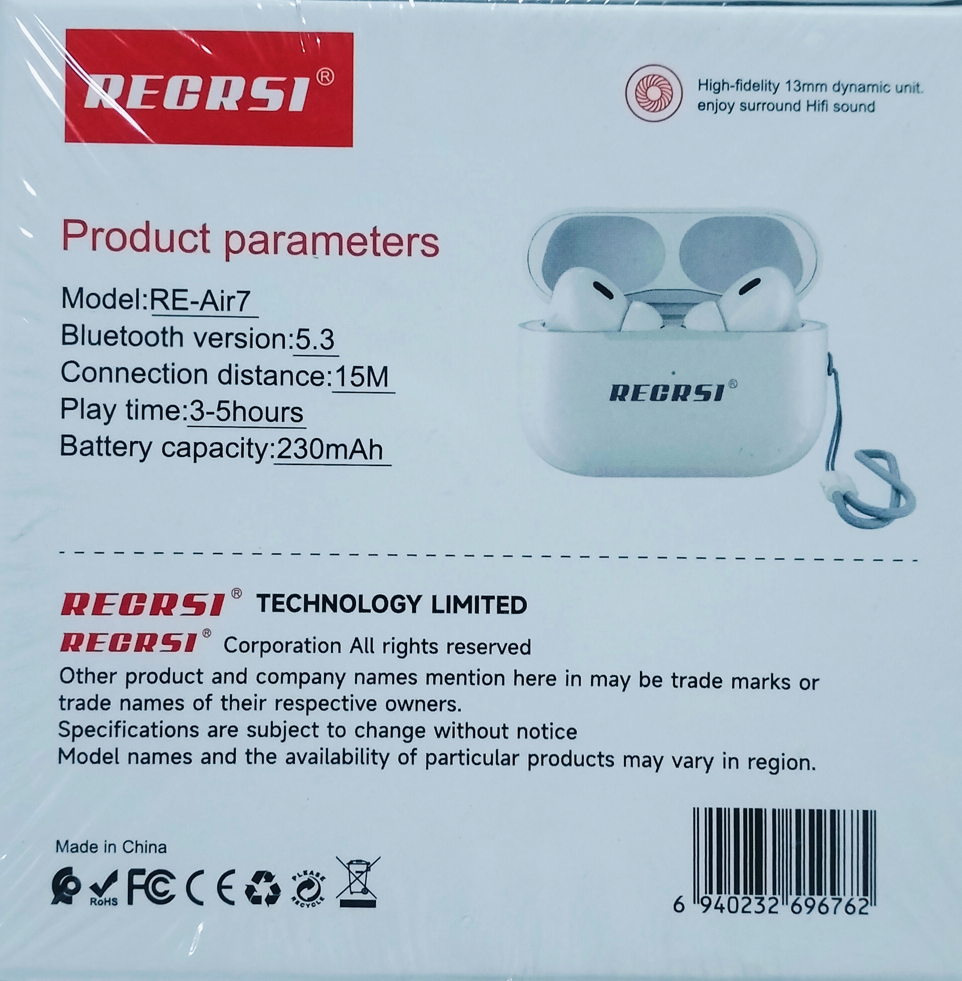 Picture of RECRSI RE-Air7 TWS Wireless Earbuds - White