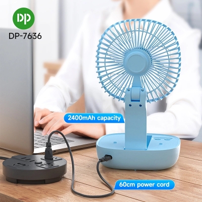 Picture of DP-7636 Collapsible Rechargeable Desk Fan with Com LED Light - Multicolor