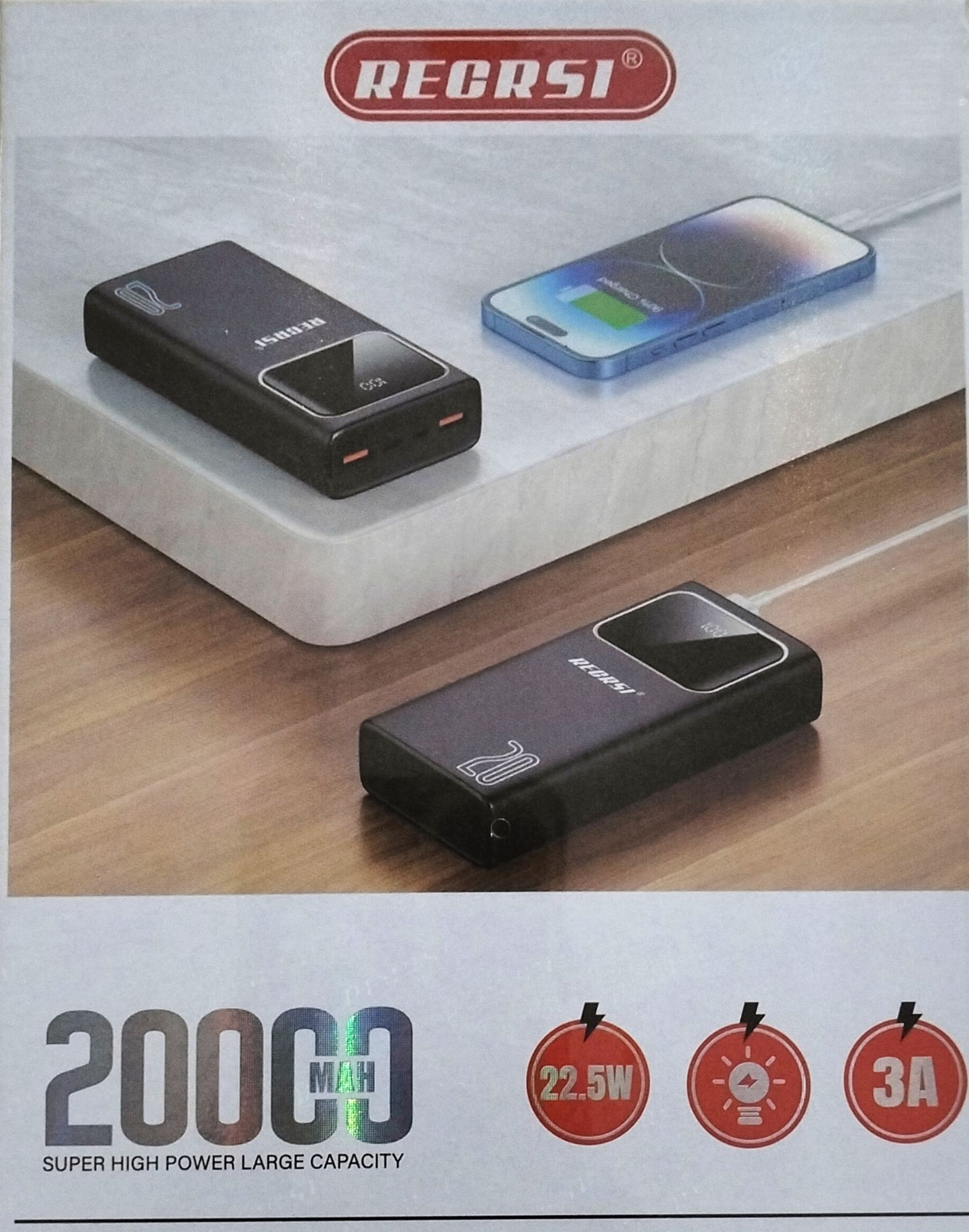 Picture of Super High Power Large Capacity 20000mAh Power Bank - Black