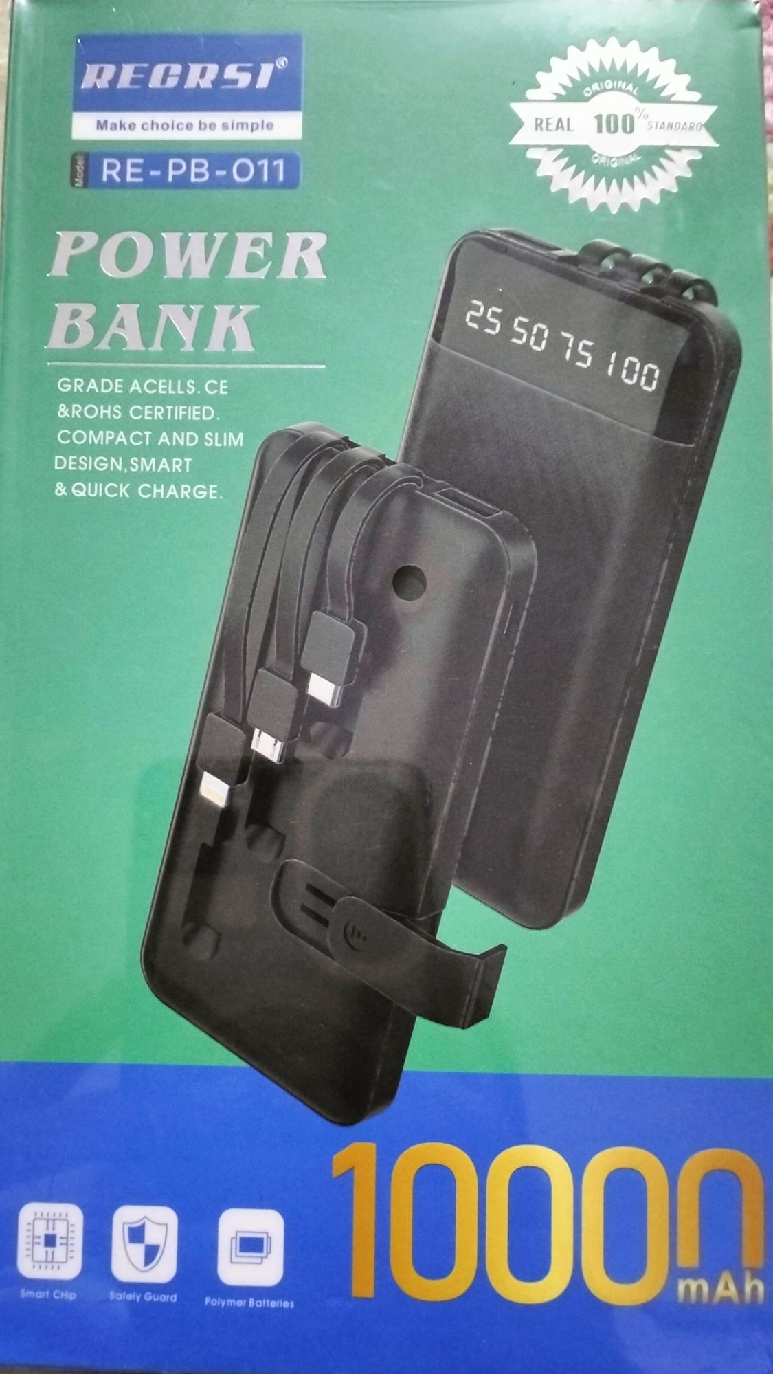 Picture of RECRSI RE-PB011 Power Bank 10000mAh- Black