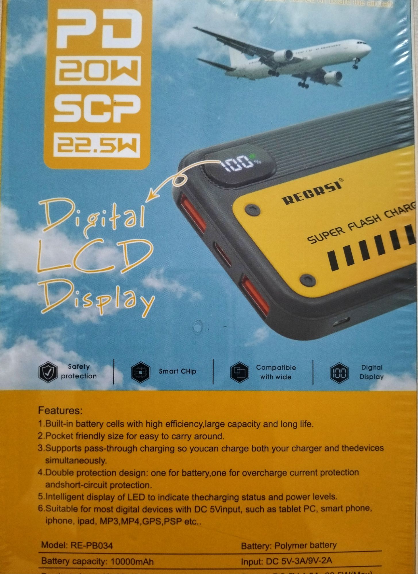 Picture of Super Flash Charging Digital LCD Display 10000 mAh Power Bank 22.5W - Black