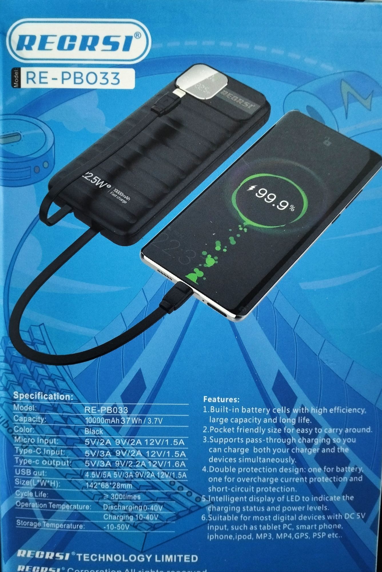 Picture of Intelligent Display of LED Power Bank 10000 mAh 22.5W - Black