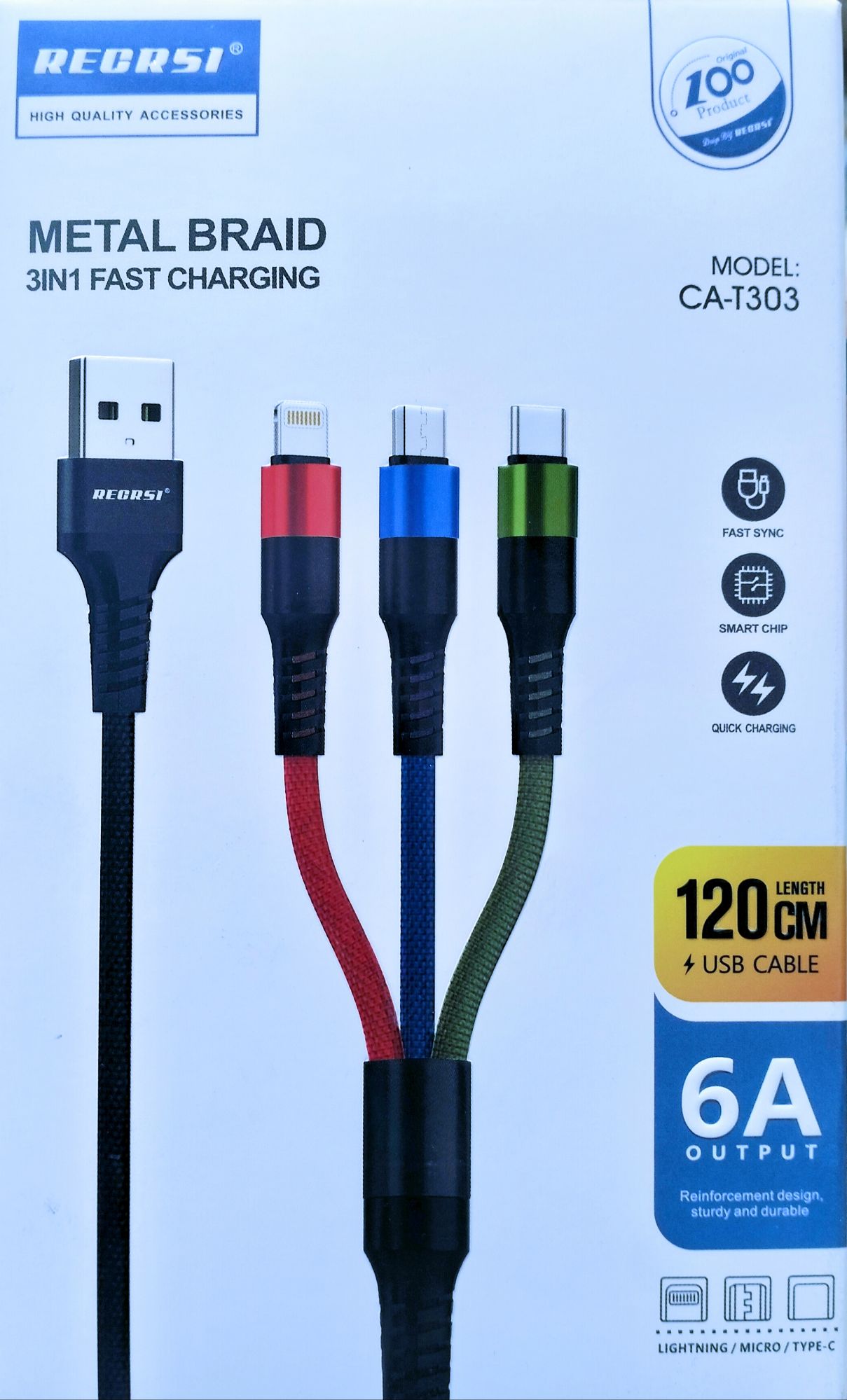 Picture of Metal Braid 3 in 1 fast Charging data cable