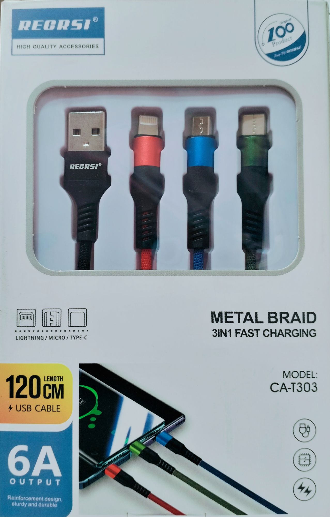 Picture of Metal Braid 3 in 1 fast Charging data cable