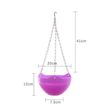 Picture of Indoor Outdoor Plastic Round Hanging Plant Planter Flower Pots With Metal Chain