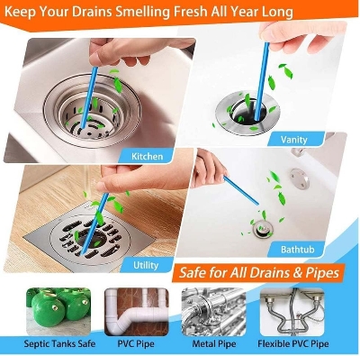 Picture of Drains And Pipes Clear And Odour Remover Sewer Sink Drain Cleaner Sticks 12 Rods
