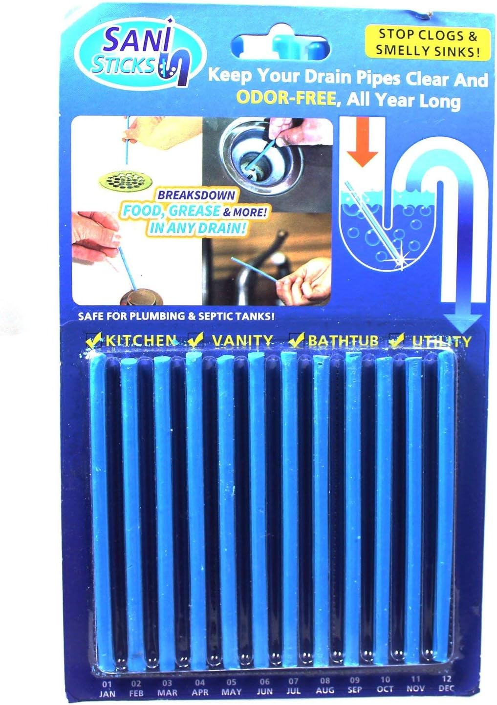 Picture of Drains And Pipes Clear And Odour Remover Sewer Sink Drain Cleaner Sticks 12 Rods