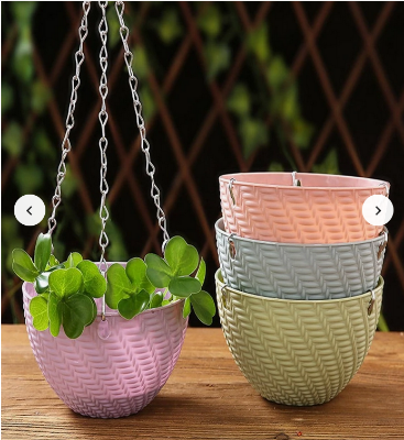 Picture of 5 Pack 6Inchi Metal Chain Hanging Planters Garden Self-Watering Flower Plant Pot Container