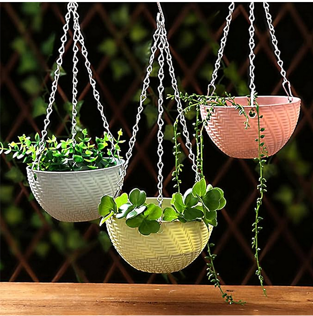 Picture of 5 Pack 6Inchi Metal Chain Hanging Planters Garden Self-Watering Flower Plant Pot Container