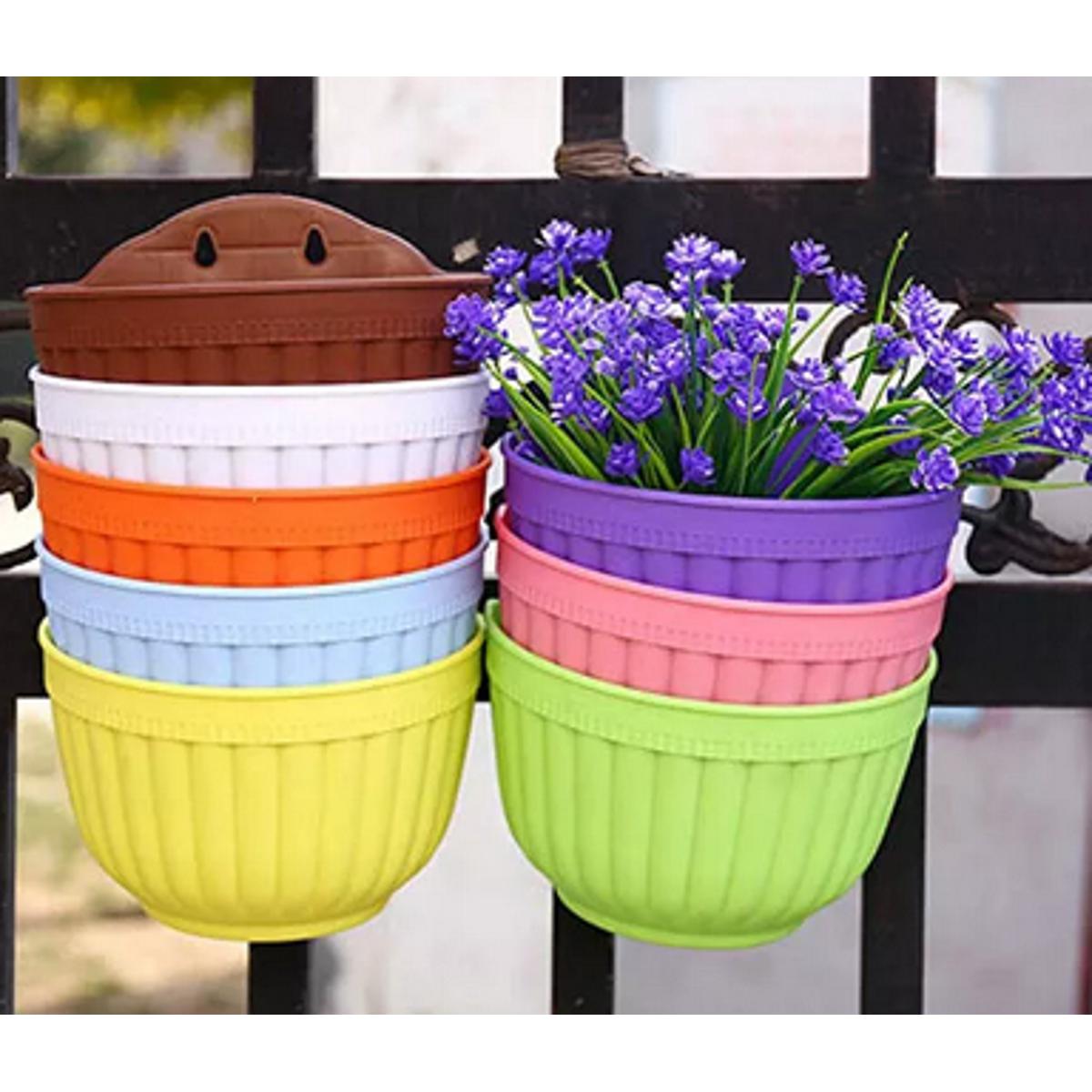 Picture of Resin Wall Hanging Planter 8.1 Inch Plants Basket Half Round Flower Holder Planter Pot With S Hooks Flower Pot Basket Container - Flower Tub