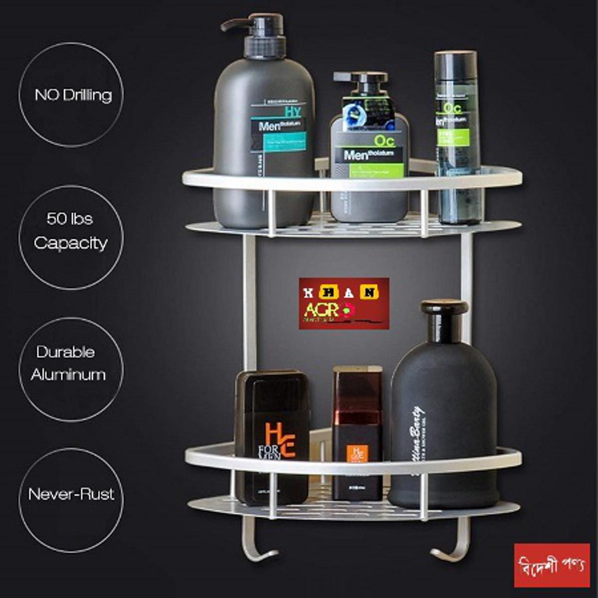 Picture of Aluminum Rustproof Double Layer Corner Shower Caddy Wall Mounted Bathroom Shelf Organizer For Toilet, Bedroom And Kitchen - Corner Self - bathroom corner shelf