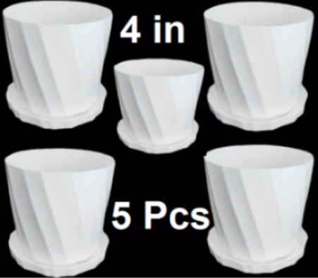 Picture of Bp Camelia Planters White 4 Inchi set of 5 pcs With Tray