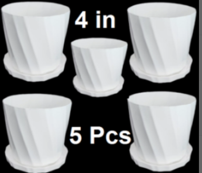Picture of Bp Camelia Planters White 4 Inchi set of 5 pcs With Tray