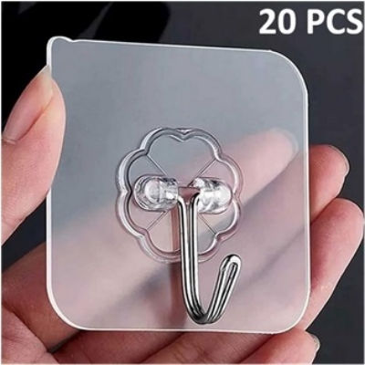 Picture of Strong Hook 20 pcs Waterproof Transparent Wall Sticker Hanger Glue Hook Storage Rack Free Punching Bathroom Kitchen Tool