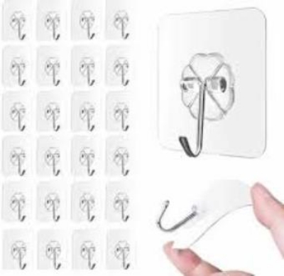 Picture of Strong Hook 20 pcs Waterproof Transparent Wall Sticker Hanger Glue Hook Storage Rack Free Punching Bathroom Kitchen Tool