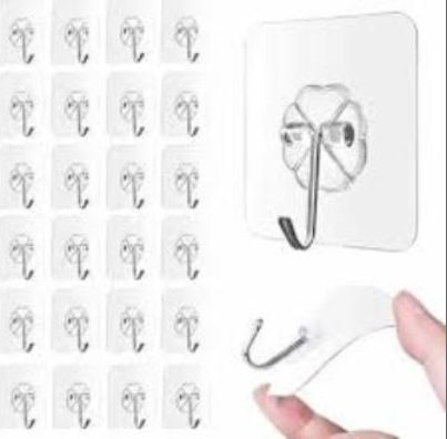Picture of Strong Hook 20 pcs Waterproof Transparent Wall Sticker Hanger Glue Hook Storage Rack Free Punching Bathroom Kitchen Tool