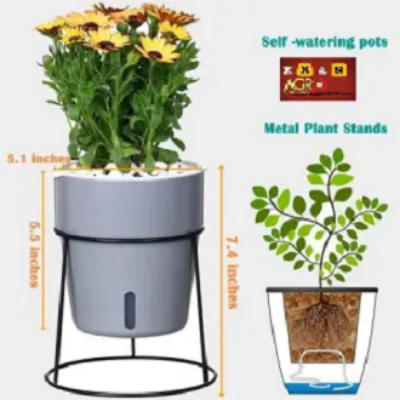 Picture of Self Watering Pots with Metal Plant Stand 5.1"