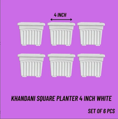 Picture of 4 Inch Khandani Square Planter  white coler Bp - (6 pcs set )
