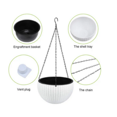 Picture of Honeycomb rattan hanging plastic flower pot European style Chlorophytum pot wall-hung basin indoor hanging basket(21cm)1pcs