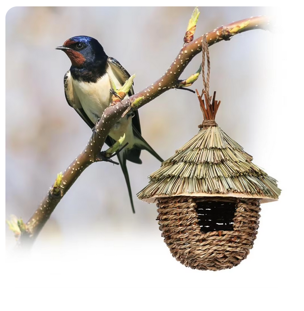 Picture of Natural Grass Hummingbird House, 1PCS Hanging Bird Houses Hand Woven Bird Nest, Hummingbird Swinging Nest Bird Houses for Garden Window Outdoor Home