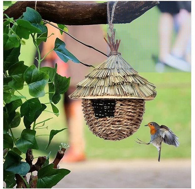Picture of Natural Grass Hummingbird House, 1PCS Hanging Bird Houses Hand Woven Bird Nest, Hummingbird Swinging Nest Bird Houses for Garden Window Outdoor Home