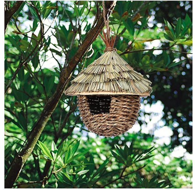 Picture of Natural Grass Hummingbird House, 1PCS Hanging Bird Houses Hand Woven Bird Nest, Hummingbird Swinging Nest Bird Houses for Garden Window Outdoor Home