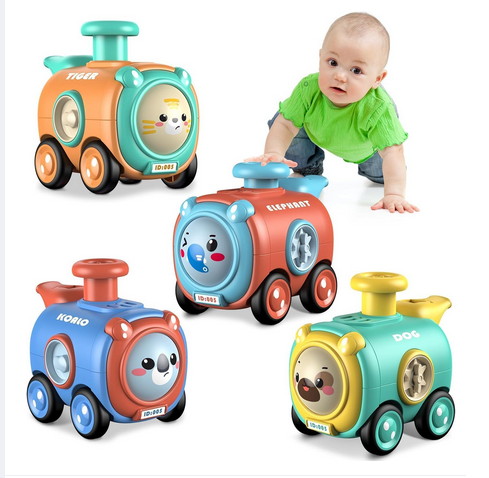 Picture of Baby Train Toy Baby Train Toy Whistleless Press-and-go Mini Vehicle Lovely Cartoon Animal Slide Car Boys Girls Gift Rotate Face Toy -1 PCS