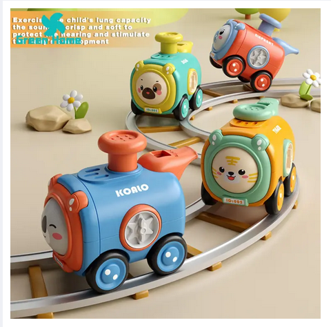 Picture of Baby Train Toy Baby Train Toy Whistleless Press-and-go Mini Vehicle Lovely Cartoon Animal Slide Car Boys Girls Gift Rotate Face Toy -1 PCS