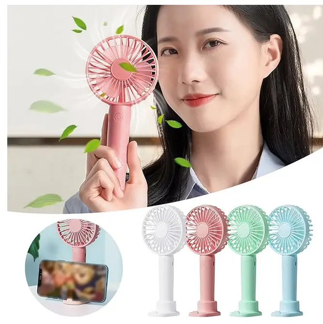 Picture of Fan Portable Mini Handheld  Small Pocket Fan Battery Operated Fan USB Rechargeable Fan with Phone Holder Personal Desk Fan for Office Bedroom Makeup Outdoor (Style-3)